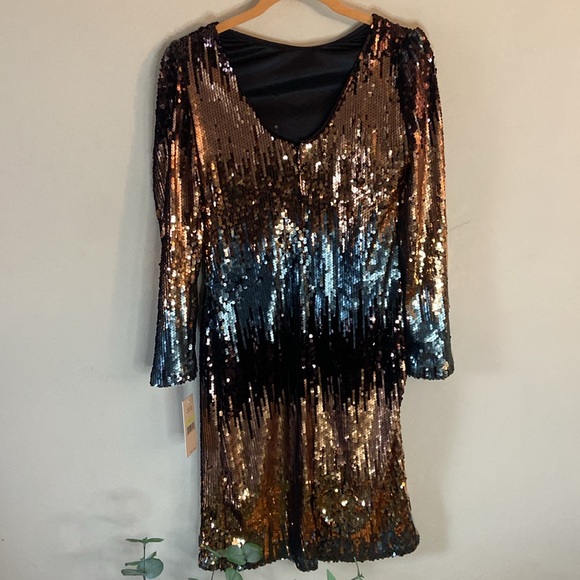 Stunning Nanette Lepore ombre Sequin Dress New Size 4 Bronze gold blue - Picture 6 of 8